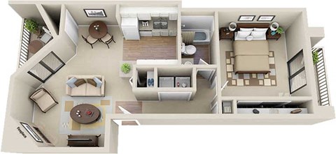 Floor plan for 1 bed, 1 bath, 650 sqft